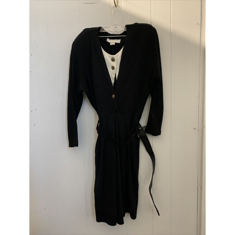 Maggie Lawrence Dress Size 5/6 Rayon Romper Black Belt Long Sleeve Vintage